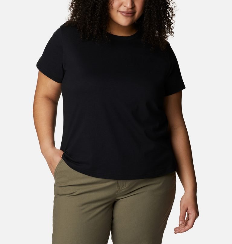 Women's Columbia Sapphire Point Short Sleeve T Shirts Black | Plus Size CA-O03A4